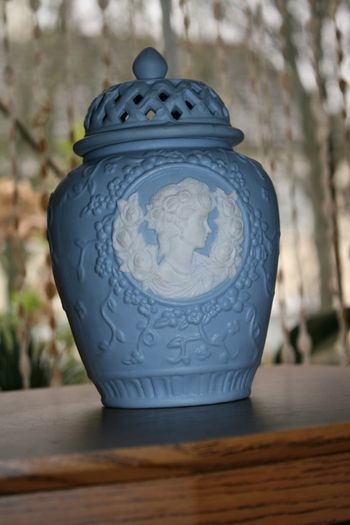 Large Blue Jasperware Vase. 1970s. H-7"