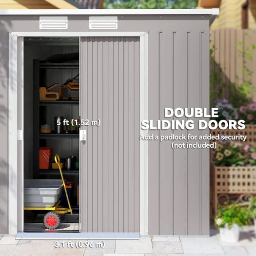 7 x 4ft Galvanised Steel Garden Shed, with Foundation Kit - Grey