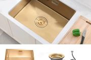 Stainless Steel Kitchen Sink, 50X45CM Small Sink, BoomHoze Undermount Single Bowl Outdoor Campervan with Silencer Pad, Drainer Fittings, Drop in Flushmount or Topmount Installation, Gold