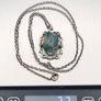 925 Vintage Sterling Silver & Moss Agate Necklace, Birmingham 1974 Image 10