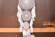 Extra Large Boho Dream Catcher with 3 Circles, White Feather Macrame Wall Hanging (110cm x 35cm)
