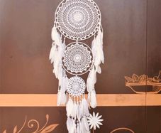 Extra Large Boho Dream Catcher with 3 Circles, White Feather Macrame Wall Hanging (110cm x 35cm)