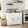 Sideboard, Kitchen Cabinet with 3 Drawers and 3 Doors for Kitchen, Buffet Cabinet with Worktop for Dining Room, Living Room, Wood, White & Brown Image 7
