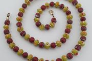 Vintage Venetian Style Tiny Eyes Glass &amp; Red Trade Glass Beads Necklace