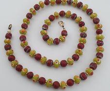 Vintage Venetian Style Tiny Eyes Glass & Red Trade Glass Beads Necklace