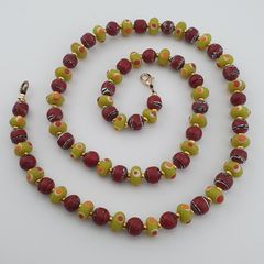 Vintage Venetian Style Tiny Eyes Glass & Red Trade Glass Beads Necklace