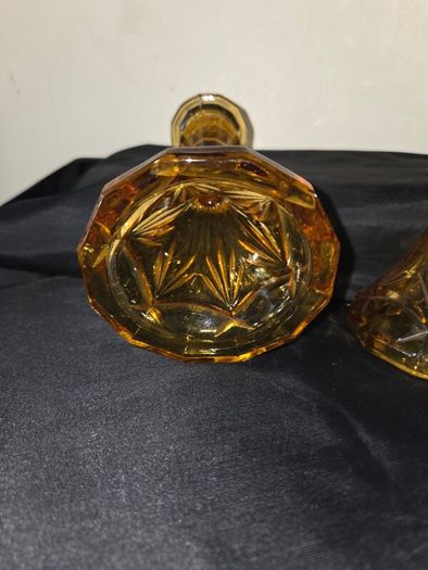 Pair of Art Deco Amber Glass Candleholders