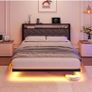 4ft6 Upholstered Floating Double Bed Frame Black, Storage Headboard Metal Bed Frame with LED Lights and Charging Station, Heavy Duty Metal Slat Support, Noise Free, No Box Spring Needed Image 8