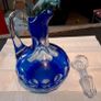 Blue hand cut crystal jug with stopper Image 2