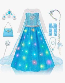 Blue Light up Princess Dress up for 3 to 10 Year Old Girls Gift, Fancy Dress for Kids & Toddlers Birthday Hallowen Costumes