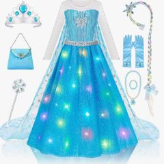 Blue Light up Princess Dress up for 3 to 10 Year Old Girls Gift, Fancy Dress for Kids & Toddlers Birthday Hallowen Costumes