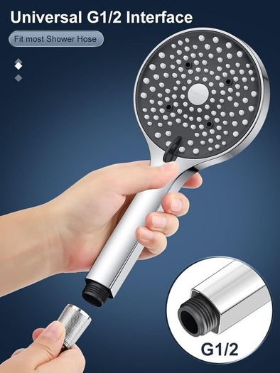 Shower Head and Hose 1.6M - 110mm Large Powerful Flow Shower Hose and Head High Pressure 6 Modes Pressure Boosting Handheld Showerhead for Low Water Pressure Electric Shower Head,Chrome