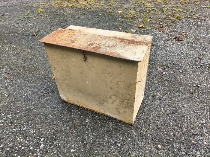Antique galvanised flour bin