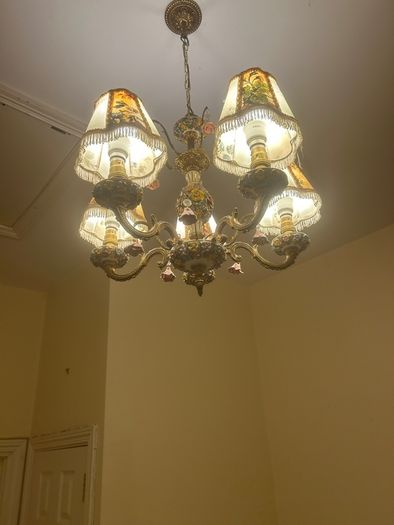 70s Gorgeous Ronantic Brass and Porcelain Chandelier