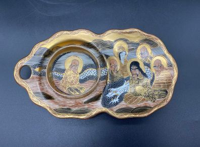 Japanese Satsuma Porcelain Unusual Cup Holder Dish