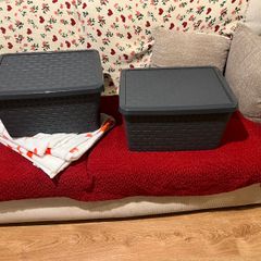 Grey storage boxes with lids
