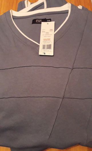 F&F Men's XXXL Blue V-Neck Shirts with White Trim - Set of Two (Brand New & Tagged)