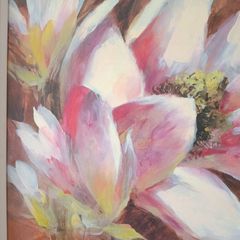 Magnolia Bloom > Oleograph Painting Signed.