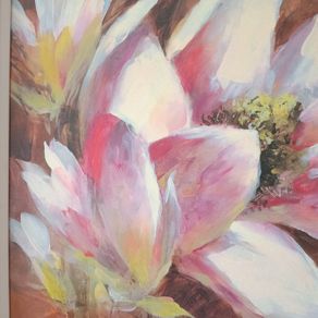Magnolia Bloom > Oleograph Gilt Framed Painting Signed.