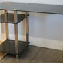 Large Black Tempered Glass Desk with Silver Metal Legs and 2 Storage Shelves Image 3