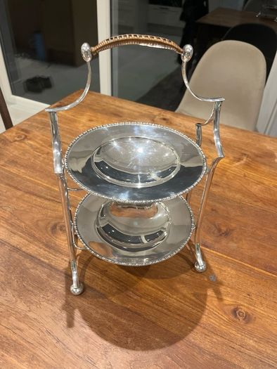 G.W.S George Wish EPNS silverplate 2 Tier Cake Stand Rare Cane Handle