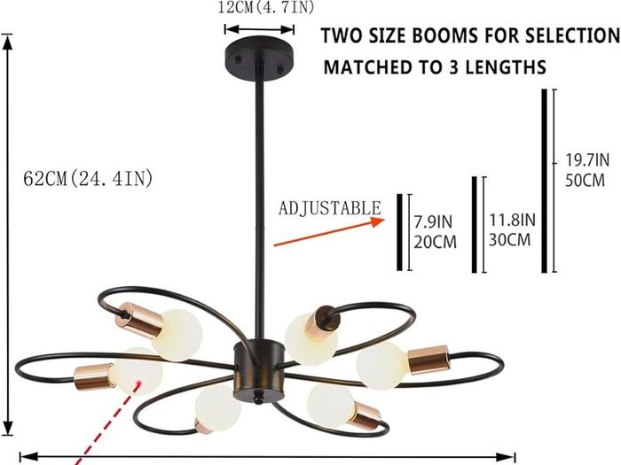 NEW SALE | 6-Light Black Chandeliers, Gold Sputnik Ceiling Light, Vintage Instustrial Metal Pendant Light, Adjustable Height Chandeliers for Living Room Bedroom