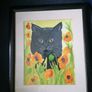 Poppy Field Feline Original Watercolour Painting Image 4