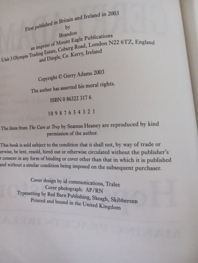 Gerry Adams / Hope & History/ 2003/ Brandon Pess/ 1st edition
