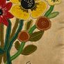Vintage Yarn Crewel Embroidered Flowers SIGNED E W Image 2