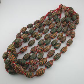 Antique Venetian Style Feather Desgin & Venetian WhiteHeart Glass Beads Necklace