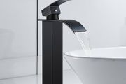 Waterfall High Rise Black Basin Mixer Taps, Square Monobloc Basin Tap, Single Handle Bathroom Sink Mixer Tap