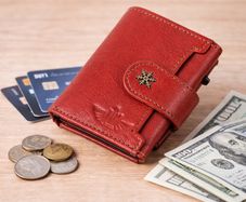 Premium Genuine Leather Wallet RFID Blocking Trifold Popup Card Holder with Coin Pocket