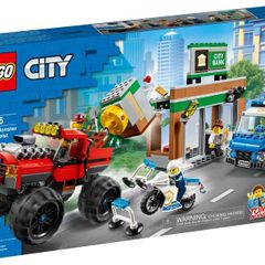 LEGO City 60245 Police Monster Truck Heist Building Set with Van, Motorbike, Bank, and Magnetic Brick