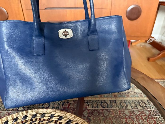 Furla Navy Blue Saffiano Leather Tote Bag