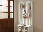 Coat rack with shelf and 7 double hooks vintage country white