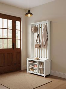 Coat rack with shelf and 7 double hooks vintage country white