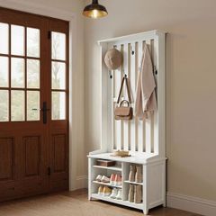 Coat rack with shelf and 7 double hooks vintage country white