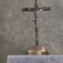 Antique Small Crucifix INRI Cross Vintage Jesus Statue Chirstian on marble plinth. Image 7