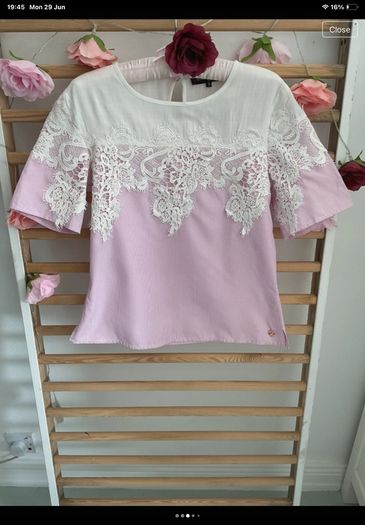short sleeve pink & white top uk size 8 rant & rave brand