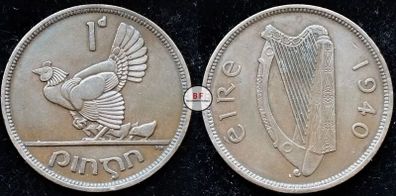 [#2309] - Ireland 1940 | Irish 1d | Irish One Penny | Hen and Chicks | KM.11