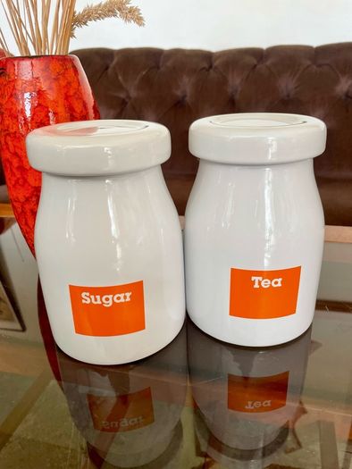 Vintage Typhoon Sugar and Tea Round Lidded Ceramic Jar Pantry Storage