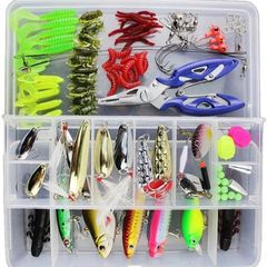 120 PCS Fishing Lures Mixed Including Spinners,VIB,Treble Hooks,Single Hooks,Swivels,Pliers and Tackle Box