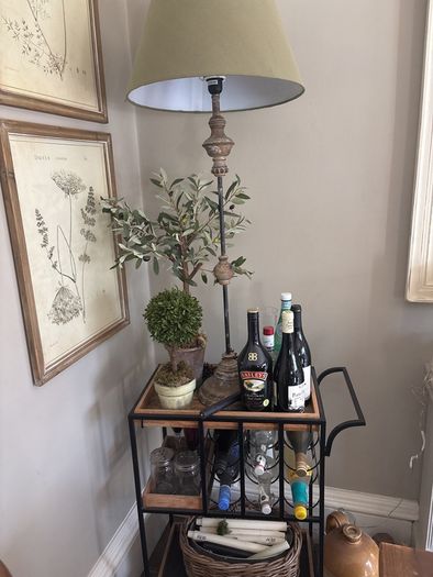 Drinks trolley with lamp and one topiary tree