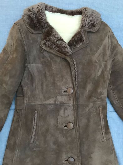 Vintage Ladies Mocklers Genuine Leather Shearling Nor'Easter Long Coat Size UK 8