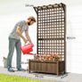 Raised Bed with Drainage Holes, Wood Planter with Trellis for Climbing Plants to Grow Vegetables, Flowers, Brown Image 4