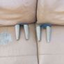 Brown leather sofa and matching foot poof Image 3