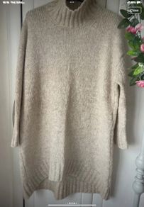 jumper long jumper freesize beige turtle neck curved front
