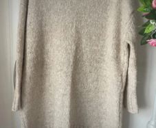 jumper long jumper freesize beige turtle neck curved front