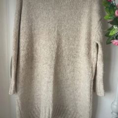 jumper long jumper freesize beige turtle neck curved front
