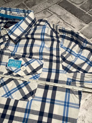 Superdry The Washbasket Shirt Mens Blue & White Check Long Sleeve Shirt Size Large